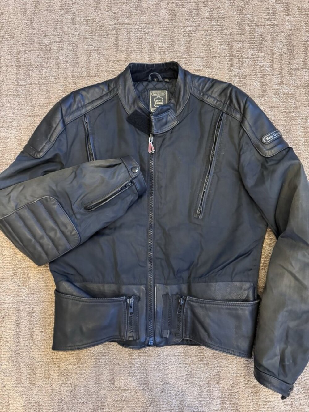 VTG Hein Gericke Leather Motorcycle Jacket Women's Black Nylon Size Large